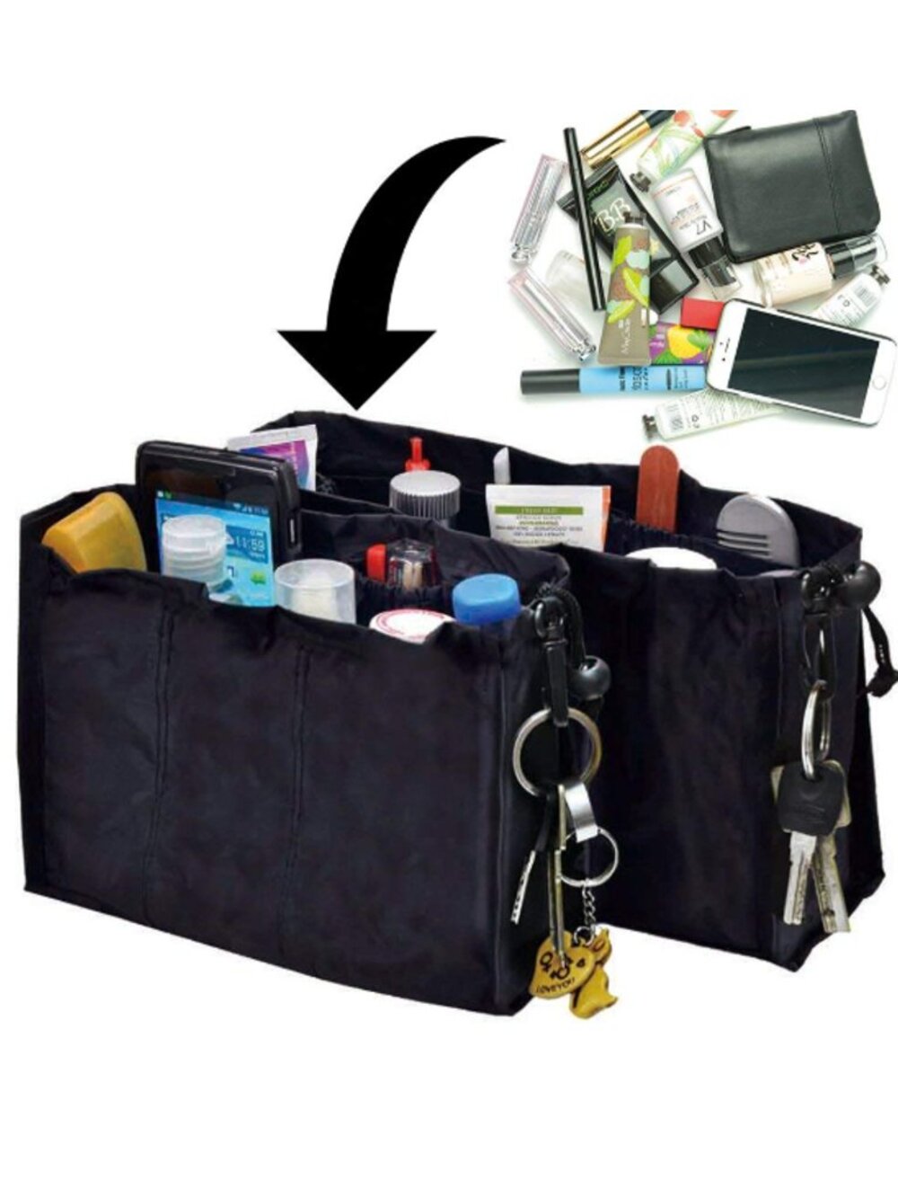 Bag/Tote Insert Organizer 2 Piece Set Black